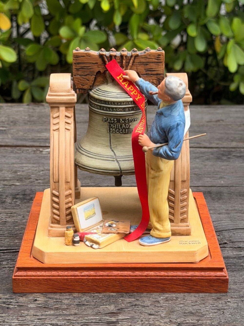1982 Norman Rockwell Celebration Liberty Bell #5591 Wood Base Box Happy Birthday